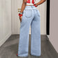 👖✨ Asymmetrische Jeans mit weitem Bein – bequem und vielseitig.