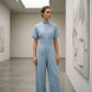 Qualität überzeugt! Kurzärmeliger Jumpsuit für Damen mit Stehkragen und weitem Bein