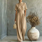 Qualität überzeugt! Kurzärmeliger Jumpsuit für Damen mit Stehkragen und weitem Bein