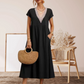 Elegantes Damenkleid mit V-Ausschnitt, kurzen Ärmeln und lockerer Passform