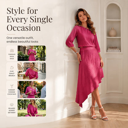 👗✨ Asymmetrisches Rock-Set mit schulterfreiem Oberteil