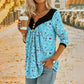 🌸✨ Vintage Blumenprint-Langarm-T-Shirt mit V-Ausschnitt