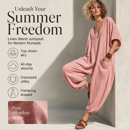 ⌛ Nur solange Vorrat reicht – danach regulärer Preis! Locker sitzender Sommer-Jumpsuit für Damen mit V-Ausschnitt