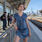 Damen lässiges Kurzarm-Reißverschluss-Kleid
