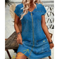Damen lässiges Kurzarm-Reißverschluss-Kleid