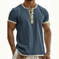 🌿 Kurzärmeliges, atmungsaktives Henley-Shirt mit Kontrast