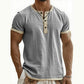 🌿 Kurzärmeliges, atmungsaktives Henley-Shirt mit Kontrast