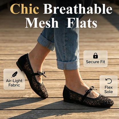Damen Französische Mesh-Flats mit Schleife