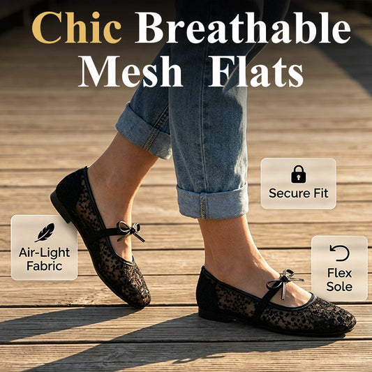 Damen Französische Mesh-Flats mit Schleife