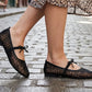 Damen Französische Mesh-Flats mit Schleife