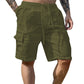 Atmungsaktive Herren-Shorts aus Baumwolle und Leinen mit mehreren Taschen
