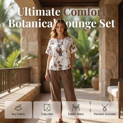 🌿🌸 Loungeset im botanischen Stil mit Tulpenbordüre und elastischem Bund