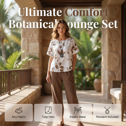 🌿🌸 Loungeset im botanischen Stil mit Tulpenbordüre und elastischem Bund