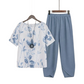 🌿🌸 Loungeset im botanischen Stil mit Tulpenbordüre und elastischem Bund