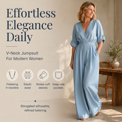 ⏳Zeitlich begrenztes Angebot 50% Rabatt⏰Damen elegantes V-Ausschnitt Weitbein-Jumpsuit👚👖