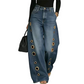 💃 Damen Weite-Bein-Jeans mit Ösen – Hochsitzende Passform, streckende weite Beine & silberfarbene Ösenakzente. Ein vintage-inspiriertes Grundstück mit moderner Haltung 🌿