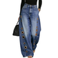 💃 Damen Weite-Bein-Jeans mit Ösen – Hochsitzende Passform, streckende weite Beine & silberfarbene Ösenakzente. Ein vintage-inspiriertes Grundstück mit moderner Haltung 🌿