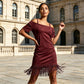 ⏰ Letzte Welle – Lager fast leer – 50% endet jederzeit！Damen Off-Shoulder-Träger-Fransenkleid