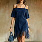 ⏰ Letzte Welle – Lager fast leer – 50% endet jederzeit！Damen Off-Shoulder-Träger-Fransenkleid