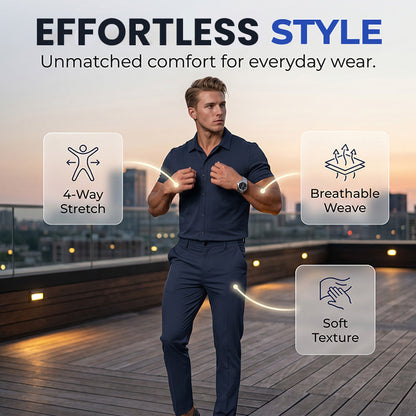 👔 LIMITIERTER 50% RABATT! Herren 2-teiliges Stretch Freizeitset – Kurzarm Poloshirt + Slim Fit Stoffhose, 4-Wege-Stretch, atmungsaktiv für Büro & Alltag