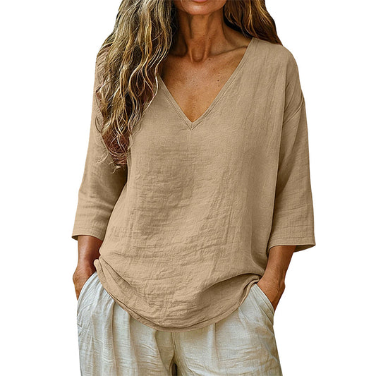 ✨👕 Klassische V-Ausschnitt-Bluse mit lockeren Ärmeln
