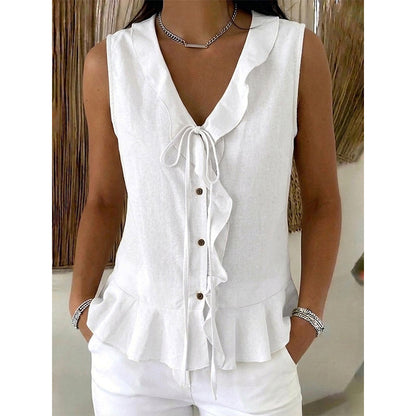 👚✨ Sommerliches Top mit V-Ausschnitt, Rüschen und Bindebändern