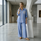 Set aus Pailletten-Bluse und Hose mit weitem Bein für Damen