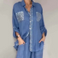 Set aus Pailletten-Bluse und Hose mit weitem Bein für Damen