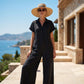 🌿 Lockerer Kurzarm-Jumpsuit mit Knopfleiste