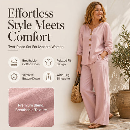 ⏰ Countdown läuft – 50% nur noch 3 Tage! 🌺Set aus langärmeligem Oberteil mit V-Ausschnitt und Hose für Damen