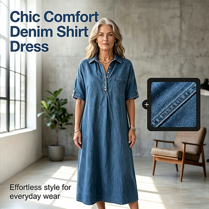 👗 Damen-Jeanshemdkleid 🤍mit umgeschlagenem Kragen und bequemer Passform für die Arbeit