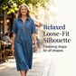 👗 Damen-Jeanshemdkleid 🤍mit umgeschlagenem Kragen und bequemer Passform für die Arbeit