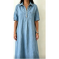 👗 Damen-Jeanshemdkleid 🤍mit umgeschlagenem Kragen und bequemer Passform für die Arbeit