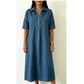 👗 Damen-Jeanshemdkleid 🤍mit umgeschlagenem Kragen und bequemer Passform für die Arbeit