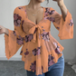 🔥Sommer-Bestseller🔥🌸 Bluse mit Blumenmuster, quadratischem Ausschnitt und Bindeband vorne