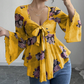 🔥Sommer-Bestseller🔥🌸 Bluse mit Blumenmuster, quadratischem Ausschnitt und Bindeband vorne