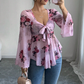 🔥Sommer-Bestseller🔥🌸 Bluse mit Blumenmuster, quadratischem Ausschnitt und Bindeband vorne