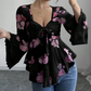 🔥Sommer-Bestseller🔥🌸 Bluse mit Blumenmuster, quadratischem Ausschnitt und Bindeband vorne