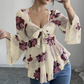 🔥Sommer-Bestseller🔥🌸 Bluse mit Blumenmuster, quadratischem Ausschnitt und Bindeband vorne