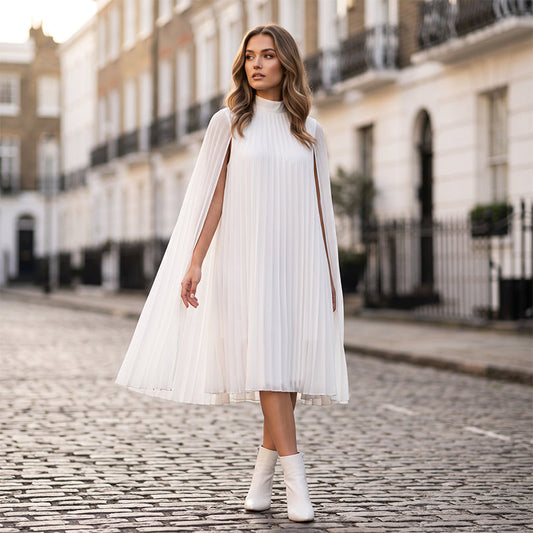 Aktueller Trend⭐💃 Anmutiges Plisseekleid mit Cape-Silhouette