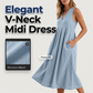 Damen lässiges V-Ausschnitt-ärmelloses Midi-Kleid