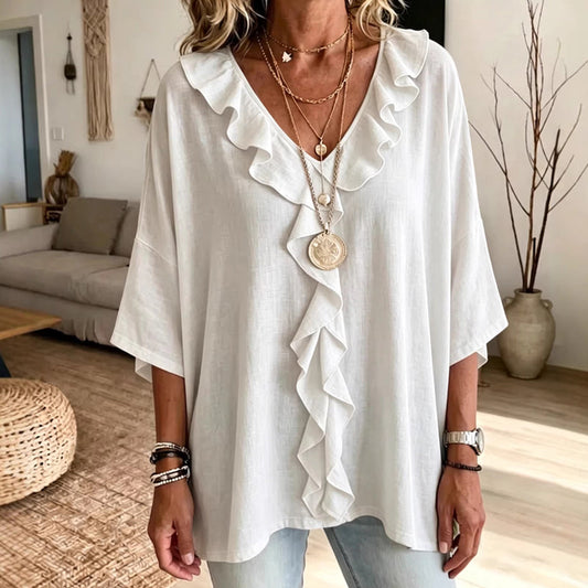 👚🌿 Leichte Rüschenbluse mit V-Ausschnitt – bequem