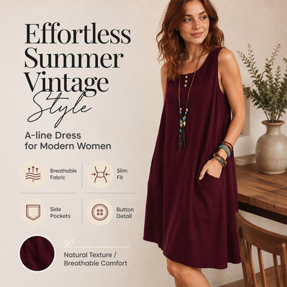 Neu eingetroffen✨🌿 Ärmelloses Kleid aus Leinenmischung in lockerer Passform mit Seitentaschen – müheloser Sommer-Style