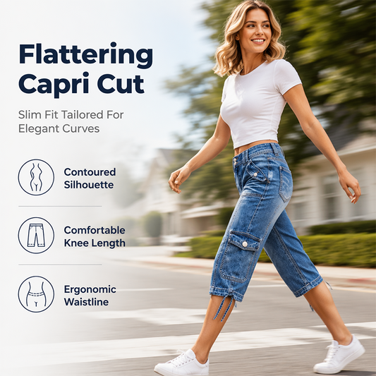 👖 Vintage-Cargo-Capri-Jeans mit Kordelzug am Saum – praktische Taschen & lässiger Stil für den Stadtalltag