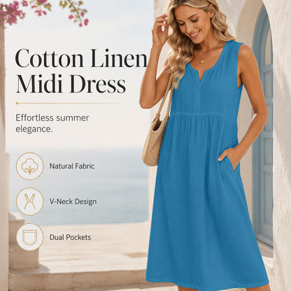 👗Ärmelloses Baumwoll-Leinen-Kleid für Damen