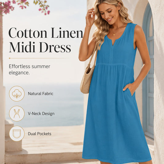 👗Ärmelloses Baumwoll-Leinen-Kleid für Damen