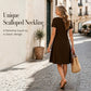 Absolut im Trend! ⭐ 🎀 Stilvolles A-Linien-Kleid mit V-Ausschnitt und Wellendetail – die hohe Taille streckt die Figur optisch