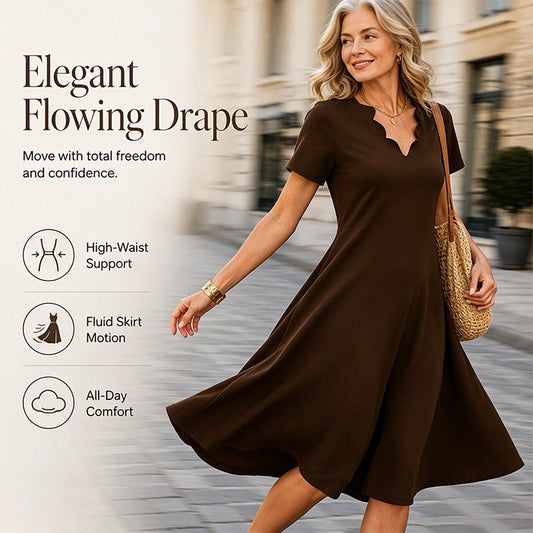 Absolut im Trend! ⭐ 🎀 Stilvolles A-Linien-Kleid mit V-Ausschnitt und Wellendetail – die hohe Taille streckt die Figur optisch