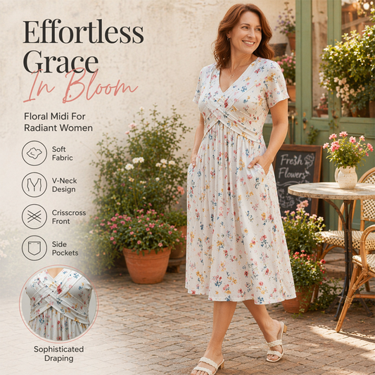 🌸 Blumiges Kleid mit V-Ausschnitt und Twist-Detail an der Taille – elegant und lässig für alle Anlässe