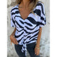🔥Top-Auswahl🔥 Damen-T-Shirt mit V-Ausschnitt und Bindeband vorne im Zebra-Muster